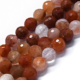 Natural Red Quartz Beads Strands, Faceted(128 Facets), Round
