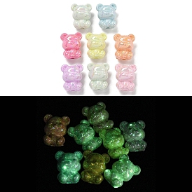 Luminous UV Plating Rainbow Iridescent Opaque Acrylic Beads, Glow in the Dark Beads, Bear
