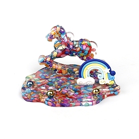Resin Rainbow Trojan Display Decoration, with Natural Shell Chips inside Statues for Home Office Decorations