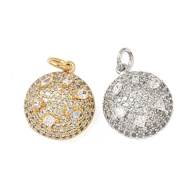 Латунные микропаве прозрачные подвески с фианитом, плоско-круглые, без кадмия и без свинца, долговечный, стойки покрытие, с целью перехода в кольце