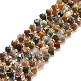 Natural Ocean Jasper Beads Strands, with Seed Beads, Faceted, Diagonal Cube Beads