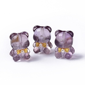 Perles d'ours en améthyste naturelle, avec nœud papillon en laiton doré