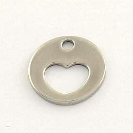 304 Stainless Steel Flat Round Charms, 12x1mm, Hole: 1.5mm