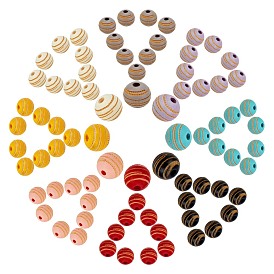 SUNNYCLUE 80Pcs 8 Colors Painted Natural Wood Beads, Laser Engraved Pattern, Round with Leopard Print