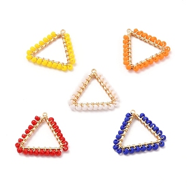 Matte Opaque Glass Seed Beads Pendants, with Brass Findings, Triangle