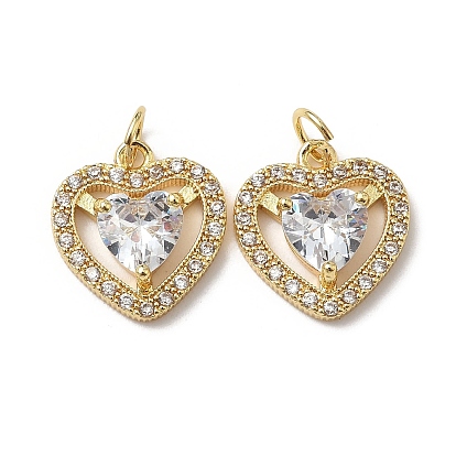 Латунные микро проложить кубического циркония подвески, стойки покрытие, сердце, без свинца и без кадмия, долговечный, с целью перехода в кольце