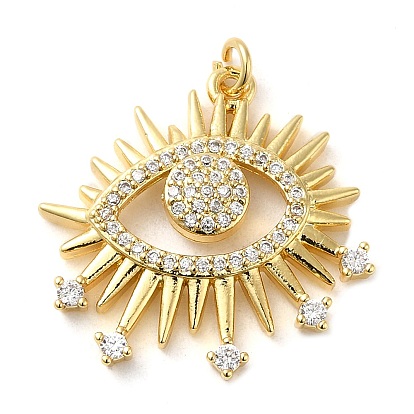 Rack Plating Brass Micro Pave Cubic Zirconia Pendants, Cadmium Free & Lead Free, Long-Lasting Plated, Eye