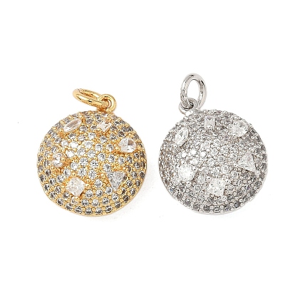 Латунные микропаве прозрачные подвески с фианитом, плоско-круглые, без кадмия и без свинца, долговечный, стойки покрытие, с целью перехода в кольце