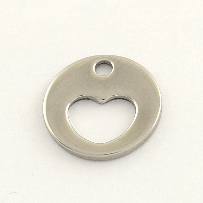 304 Stainless Steel Flat Round Charms, 12x1mm, Hole: 1.5mm