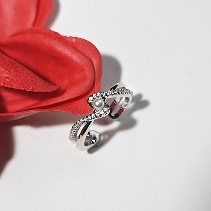 Крест латунный микропаве прозрачный кубический цирконий с пластиковым жемчугом манжетные кольца для женщин