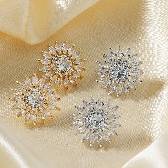 3d Подсолнух медные и циркониевые серьги-гвоздики модные роскошные японский стиль