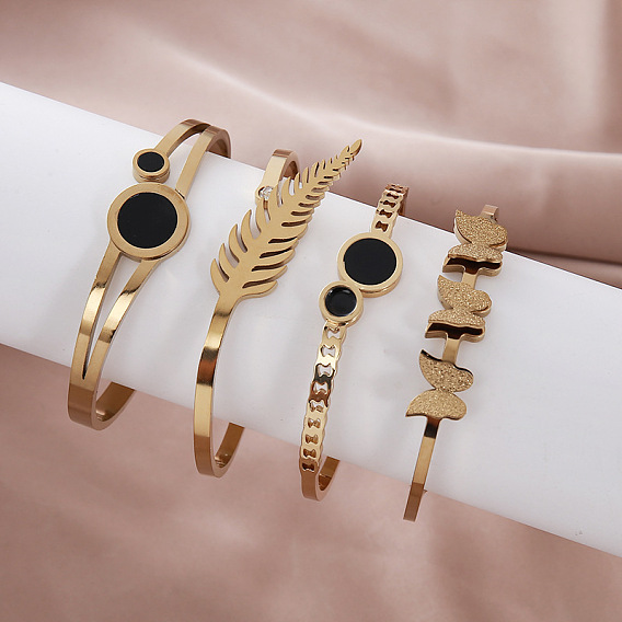 304 Stainless Steel Hinged Cuff Bangles for Women, Golden