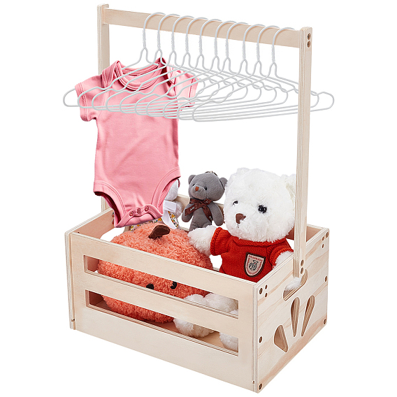 1 сумка-контейнер деревянная для хранения детских товаров, с 10шт. пластиковая детская вешалка
