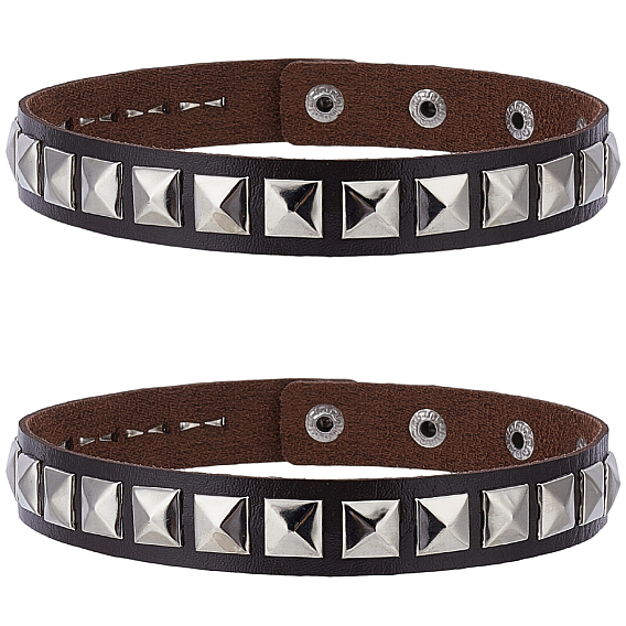 2 браслеты на руку из сплава и искусственной кожи, браслеты с заклепками для женщин