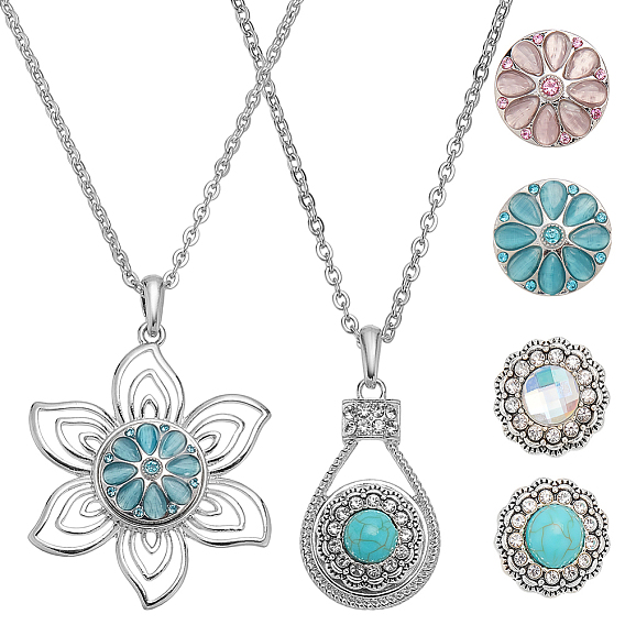 DIY 304 наборы для изготовления ожерелья из тросовой цепи из нержавеющей стали, с подвесками-кнопками из сплава со стразами в виде цветка и капли