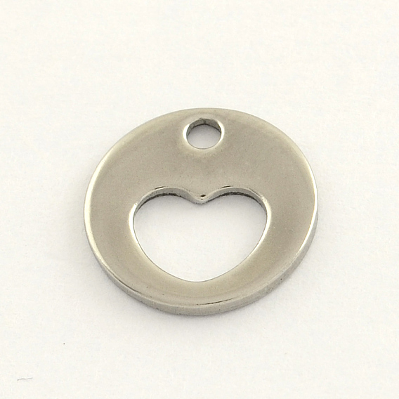 304 Stainless Steel Flat Round Charms, 12x1mm, Hole: 1.5mm