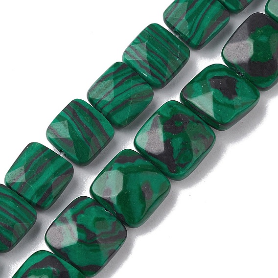 Perles synthétiques malachite brins, carré à facettes