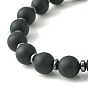 Natural Black Agate & Synthetic Hematite & Cubic Zirconia Round Beaded Stretch Bracelet