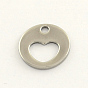 304 Stainless Steel Flat Round Charms, 12x1mm, Hole: 1.5mm