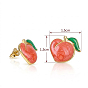 304 Stainless Steel Enamel Stud Earrings, Peach, Golden
