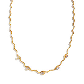 304 Stainless Steel Pave Clear Cubic Zirconia Wavy Chain Necklaces for Women