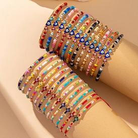 12Pcs Glass Seed Beads Braided Bead Bracelets Set, Evil Eye Stackbale Bracelets, Mixed Colors