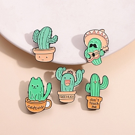 Cartoon Cactus Alloy Enamel Brooches, Cinco de Mayo Black Enamel Pins