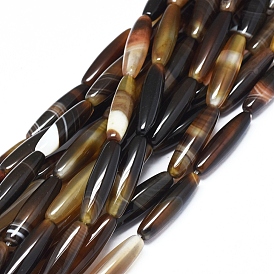 Natural Banded Agate/Striped Agate Beads Strands, Dyed & Heated, Rice