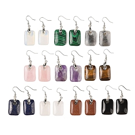 Natutal & Synthetic Gemstone Dangle Earrings, with Rack Plating Brass Earring Hooks, Lead Free & Cadmium Free, Rectangle