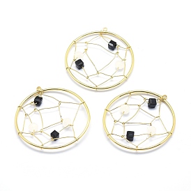 Brass Pendants, with Cubic Zirconia, Wire Wrapped Pendants, Cadmium Free & Nickel Free & Lead Free, Web, Real 18K Gold Plated