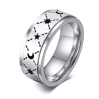 Stainless Steel Sun Moon Rotatable Ring, Wide Band Ring for Men