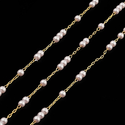 Natural Pearl Beaded Chains, with Brass Findings, Unwelded, with Spool
