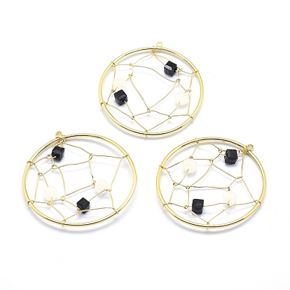 Brass Pendants, with Cubic Zirconia, Wire Wrapped Pendants, Cadmium Free & Nickel Free & Lead Free, Web, Real 18K Gold Plated