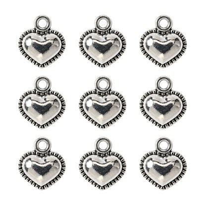 Breloque en alliage de style tibétain, cœur, sans cadmium et sans plomb, 13x11.5x5mm, trou: 2 mm, environ 684 pcs / 1000 g