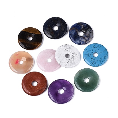 Natural & Synthetic Mixed Stone Pendants, Donut/Pi Disc Charms, Mixed Dyed and Undyed