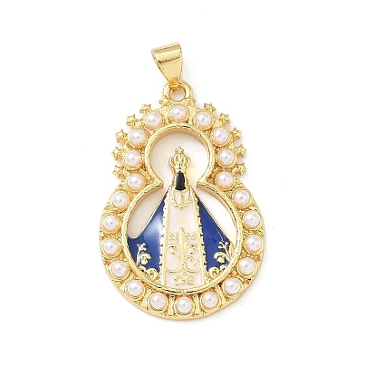 Латунь эмаль подвески, с ABS имитации жемчуга, очарование Богоматери Апаресиды, без свинца и без кадмия, долговечный, стойки покрытие