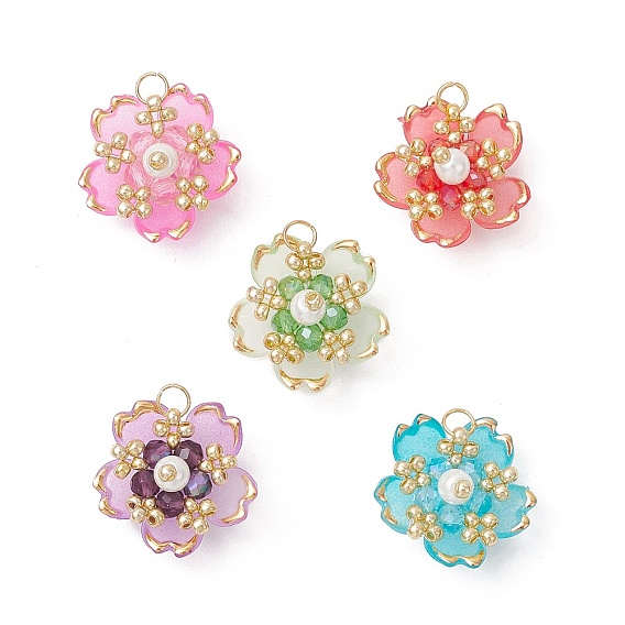 Подвески сакуры из стеклянных бусин ручной работы, с акриловыми и 304 нержавеющими кольцами для прыжков