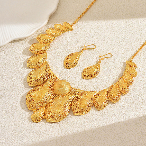 Комплекты из винтажного сплава с полыми каплевидными серьгами и ожерельями для женщин