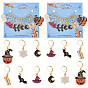 Halloween Theme Alloy Enamel Spider Web/Bat/Wicth Hat Charm Locking Stitch Markers, Golden Tone 304 Stainless Steel Lobster Claw Clasp Locking Stitch Marker
