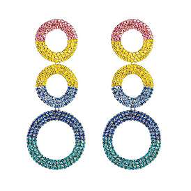 Exaggerated Multi-layered Round Hoop Earrings with Colorful Rhinestones for Women's Fashion and Personality