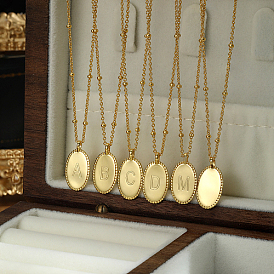 925 colliers avec pendentif ovale en argent sterling avec lettre initiale pour femme, avec des chaînes câblées, réel 18 k plaqué or
