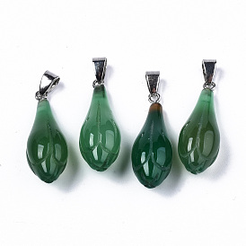 Natural Agate Pendants, with Platinum Tone Iron Pinch Bail, Dyed, Bud