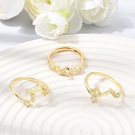 Brass Micro Pave Cubic Zirconia Finger Rings for Women, Star, Long-Lasting Plated, Cadmium Free & Lead Free