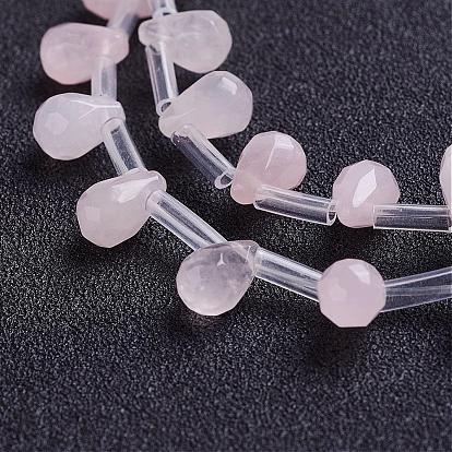 Natural Rose Quartz Beads Strands, Top Drilled Beads, Teardrop, Faceted