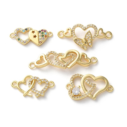 Стойка покрытие латунь кубический цирконий двойное сердце соединительные подвески, без свинца и без кадмия, реальный 18 k позолоченный