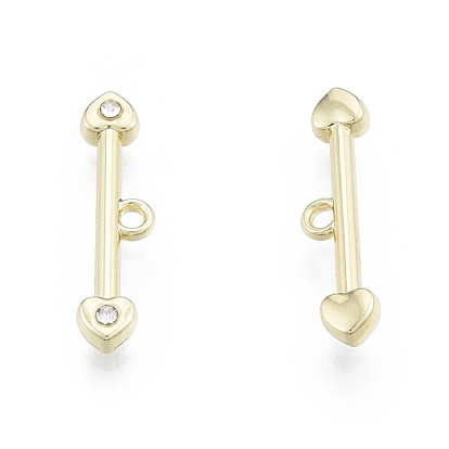 Eco-Friendly Rack Plating Alloy Rhinestone Toggle Clasps, T Bar with Heart, Cadmium Free & Nickel Free & Lead Free