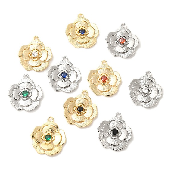 Латунь стекло кулоны, цветок, настоящее 18k позолоченное/настоящее платиновое покрытие