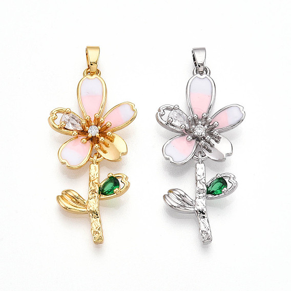 Латунные микро проложить кубического циркония подвески, без кадмия и без свинца, с эмалью, 