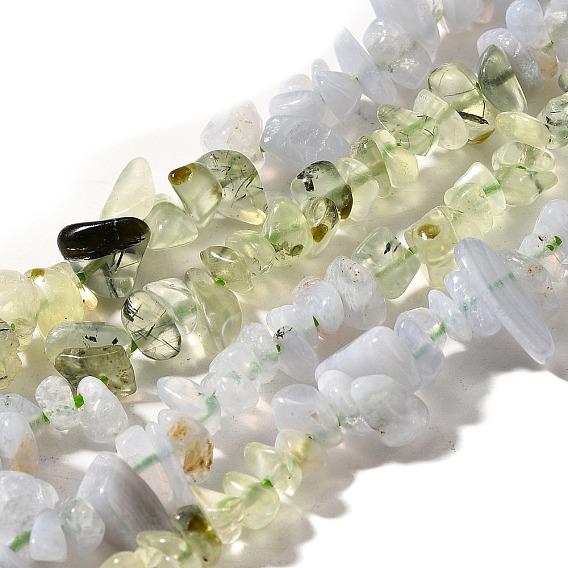 Нити бусин из натурального пренита и голубого кружевного агата, чип