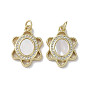 Brass Micro Pave Cubic Zirconia Pendants, with Shell, Flower